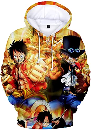 YIMIAO Jungen One Piece Pullover Unisex Hoodie 3D Drucken Cartoon Langarm Luffy Ace Anime Herren Pulli Outwear Kapuzenpullover(M) von YIMIAO