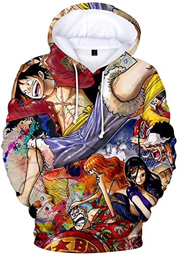 YIMIAO Jungen One Piece Pullover Unisex Hoodie 3D Drucken Cartoon Langarm Luffy Ace Anime Herren Pulli Outwear Kapuzenpullover(M) von YIMIAO