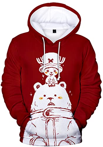 YIMIAO Jungen One Piece Pullover Unisex Hoodie 3D Drucken Cartoon Langarm Luffy Ace Anime Herren Pulli Outwear Kapuzenpullover(M) von YIMIAO