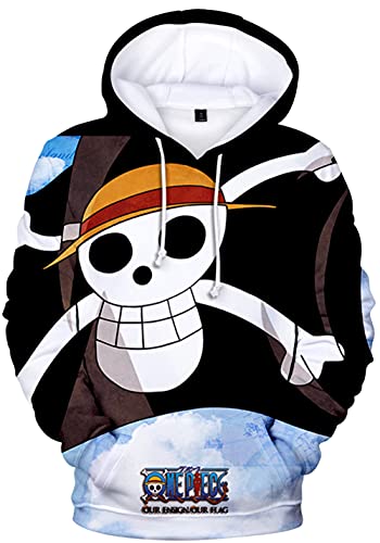 YIMIAO Jungen One Piece Pullover Unisex Hoodie 3D Drucken Cartoon Langarm Luffy Ace Anime Herren Pulli Outwear Kapuzenpullover(S) von YIMIAO