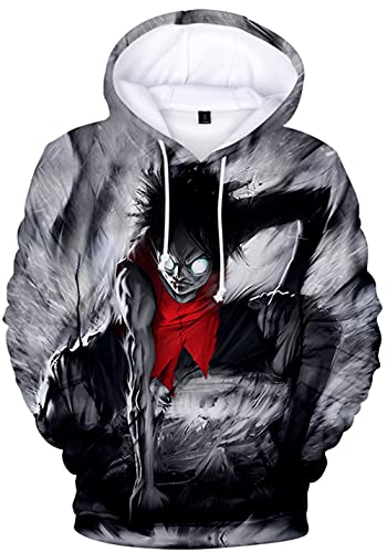 YIMIAO Jungen One Piece Pullover Unisex Hoodie 3D Drucken Cartoon Langarm Luffy Ace Anime Herren Pulli Outwear Kapuzenpullover(S) von YIMIAO