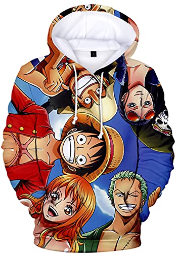 YIMIAO Jungen One Piece Pullover Unisex Hoodie 3D Drucken Cartoon Langarm Luffy Ace Anime Herren Pulli Outwear Kapuzenpullover(S) von YIMIAO