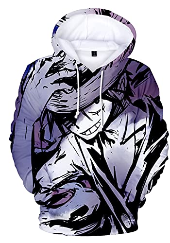 YIMIAO Jungen One Piece Pullover Unisex Hoodie 3D Drucken Cartoon Langarm Luffy Ace Anime Herren Pulli Outwear Kapuzenpullover(XL) von YIMIAO
