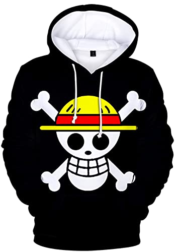 YIMIAO Jungen One Piece Pullover Unisex Hoodie 3D Drucken Cartoon Langarm Luffy Ace Anime Herren Pulli Outwear Kapuzenpullover(XL) von YIMIAO