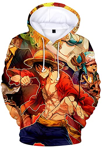 YIMIAO Jungen One Piece Pullover Unisex Hoodie 3D Drucken Cartoon Langarm Luffy Ace Anime Herren Pulli Outwear Kapuzenpullover(XL) von YIMIAO