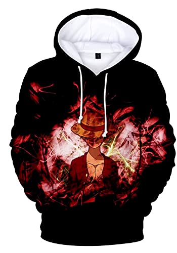 YIMIAO Jungen One Piece Pullover Unisex Hoodie 3D Drucken Cartoon Langarm Luffy Ace Anime Herren Pulli Outwear Kapuzenpullover(XS) von YIMIAO