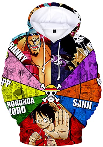 YIMIAO Jungen One Piece Pullover Unisex Hoodie 3D Drucken Cartoon Langarm Luffy Ace Anime Herren Pulli Outwear Kapuzenpullover(XS) von YIMIAO
