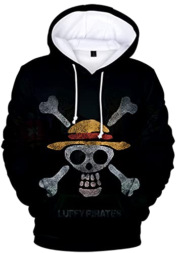 YIMIAO Jungen One Piece Pullover Unisex Hoodie 3D Drucken Cartoon Langarm Luffy Ace Anime Herren Pulli Outwear Kapuzenpullover(XS) von YIMIAO
