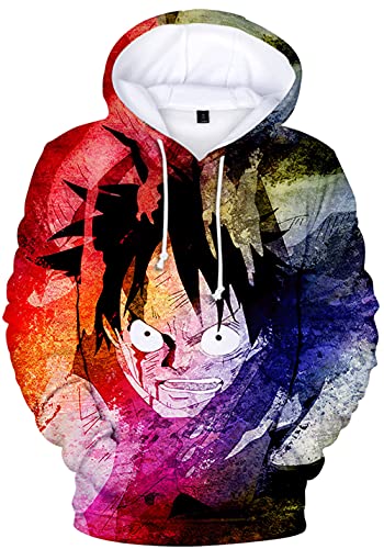 YIMIAO Jungen One Piece Pullover Unisex Hoodie 3D Drucken Cartoon Langarm Luffy Ace Anime Herren Pulli Outwear Kapuzenpullover(XXS) von YIMIAO