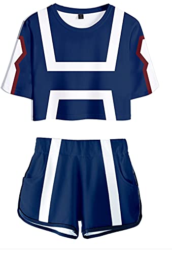 YIMIAO Mädchen Damen T-Shirt Shorts Casual Sport Short Set 3D printing Anime My Hero Academia Cosplay T Shirts und Shorts Outfits Sommer Kurzarmshorts(L) von YIMIAO