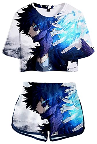 YIMIAO Mädchen Damen T-Shirt Shorts Casual Sport Short Set 3D printing Anime My Hero Academia Cosplay T Shirts und Shorts Outfits Sommer Kurzarmshorts(S) von YIMIAO