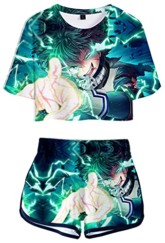 YIMIAO Mädchen Damen T-Shirt Shorts Casual Sport Short Set 3D printing Anime My Hero Academia Cosplay T Shirts und Shorts Outfits Sommer Kurzarmshorts(S) von YIMIAO