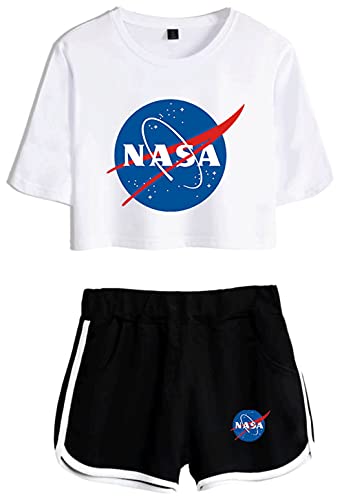 YIMIAO Mädchen NASA Space Shuttle T-Shirt shorts Damen Set Sport bequemes T Shirt und kurze Hose(L) von YIMIAO