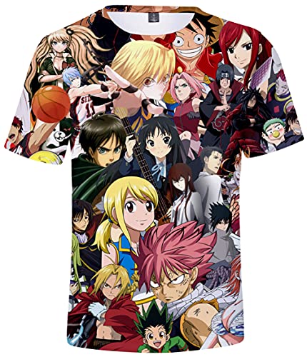 YIMIAO Mädchen T-Shirt 3D Drucken Fairy Tail Anime Tshirt Sommer Cartoon Jungen Natsu Gray Kurzarm(4XL) von YIMIAO