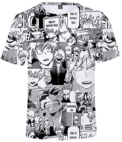 YIMIAO Sommer Kurzarm 3D Digitaldruck Printed Tshirt Herren Jungen Freizeit Anime My Hero Academia T-Shirt(XXL) von YIMIAO
