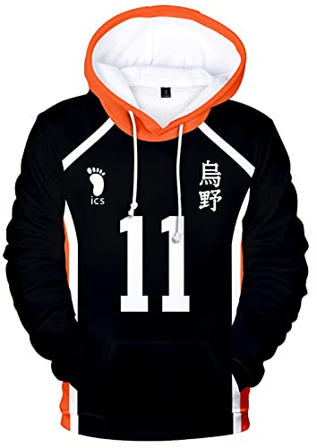 YIMIAO Teenager Haikyuu Pullover Unisex Karasuno High School Hoodie 3D Drucken Cartoon Langarm Cosplay Anime Volleyball Junior Pulli Outwear Kapuzenpullover(L) von YIMIAO