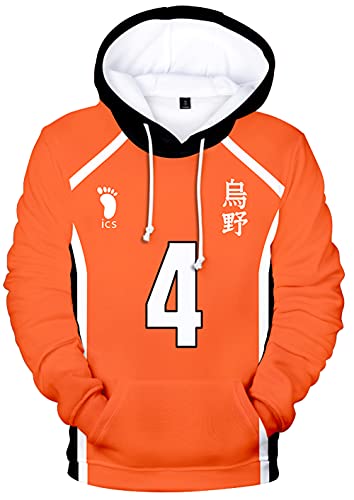 YIMIAO Teenager Haikyuu Pullover Unisex Karasuno High School Hoodie 3D Drucken Cartoon Langarm Cosplay Anime Volleyball Junior Pulli Outwear Kapuzenpullover(S) von YIMIAO