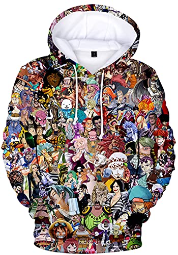YIMIAO Unisex 3D Drucken One Piece Pullover Manga Anime Outwear Herren Jungen Hoodie Luffy Ace Kapuzenpullover(3XL) von YIMIAO
