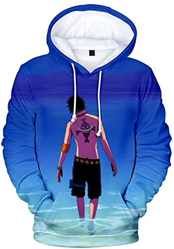 YIMIAO Unisex 3D Drucken One Piece Pullover Manga Anime Outwear Herren Jungen Hoodie Luffy Ace Kapuzenpullover(L) von YIMIAO