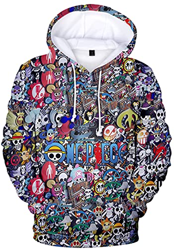 YIMIAO Unisex 3D Drucken One Piece Pullover Manga Anime Outwear Herren Jungen Hoodie Luffy Ace Kapuzenpullover(XL) von YIMIAO
