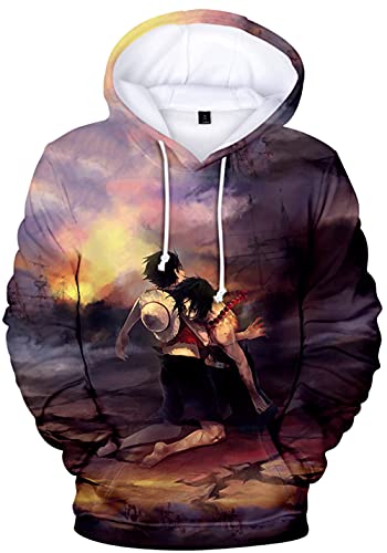 YIMIAO Unisex 3D Drucken One Piece Pullover Manga Anime Outwear Herren Jungen Hoodie Luffy Ace Kapuzenpullover(XL) von YIMIAO