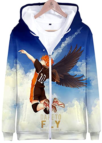 YIMIAO Unisex 3D Drucken Zip Jacke Haikyuu Anime Jungen Pullover Reißverschluss Hoodie Herren Damen Karasuno High School Zipper Kapuzenpullover Sweatshirts(M) von YIMIAO