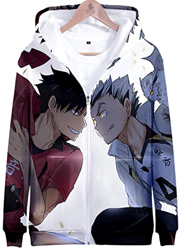 YIMIAO Unisex 3D Drucken Zip Jacke Haikyuu Anime Jungen Pullover Reißverschluss Hoodie Herren Damen Karasuno High School Zipper Kapuzenpullover Sweatshirts(XS) von YIMIAO