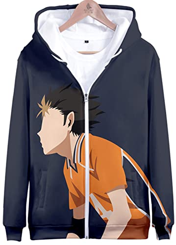 YIMIAO Unisex 3D Drucken Zip Jacke Haikyuu Anime Jungen Pullover Reißverschluss Hoodie Herren Damen Karasuno High School Zipper Kapuzenpullover Sweatshirts(XXL) von YIMIAO