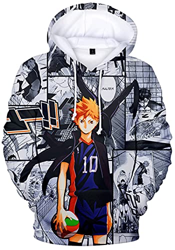 YIMIAO Unisex 3D Printed Haikyuu Manga Anime Karasuno High School Hoodie Volleyball Junior Kapuzenpullover Outwear Herren Damen Frau Teenager Pullover(XL) von YIMIAO