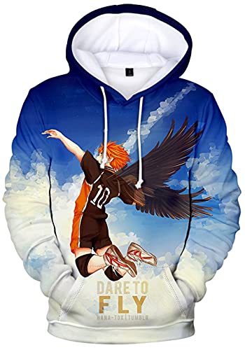 YIMIAO Unisex 3D Printed Haikyuu Manga Anime Karasuno High School Hoodie Volleyball Junior Kapuzenpullover Outwear Herren Damen Frau Teenager Pullover(XXL) von YIMIAO