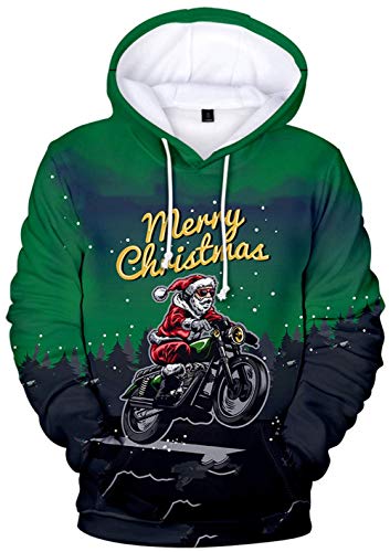 YIMIAO Weihnachten Hoodie Pullover Unisex 3D Druck Christmas Herren Damen Langarm Sweatshirt mit Taschen Kapuzenpullover(4XL) von YIMIAO