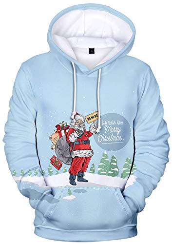 YIMIAO Weihnachten Hoodie Pullover Unisex 3D Druck Christmas Herren Damen Langarm Sweatshirt mit Taschen Kapuzenpullover(L) von YIMIAO