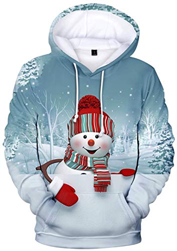YIMIAO Weihnachten Hoodie Pullover Unisex 3D Druck Christmas Herren Damen Langarm Sweatshirt mit Taschen Kapuzenpullover(L) von YIMIAO
