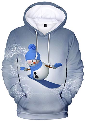 YIMIAO Weihnachten Hoodie Pullover Unisex 3D Druck Christmas Herren Damen Langarm Sweatshirt mit Taschen Kapuzenpullover(S) von YIMIAO