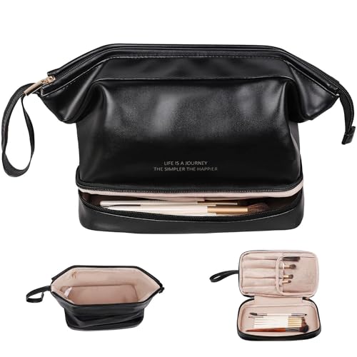 Reisekosmetiktaschen, Make Up Tasche, Kosmetiktasche, Kosmetiktasche Damen, Makeup Bag, Kulturbeutel Damen, Cosmetic Bag, Make Up Organizer Tasche, Geeignet für Reisen (Schwarz) von YIMINI