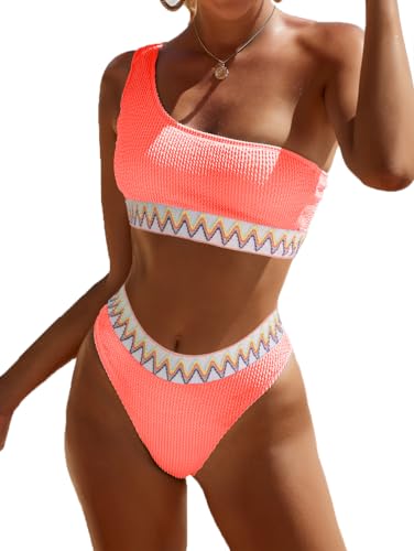 YIMISAN Damen-Bikini-Set mit geripptem Oberteil und einem Träger, niedrige Taille, Zweiteiliger Badeanzug, S von YIMISAN