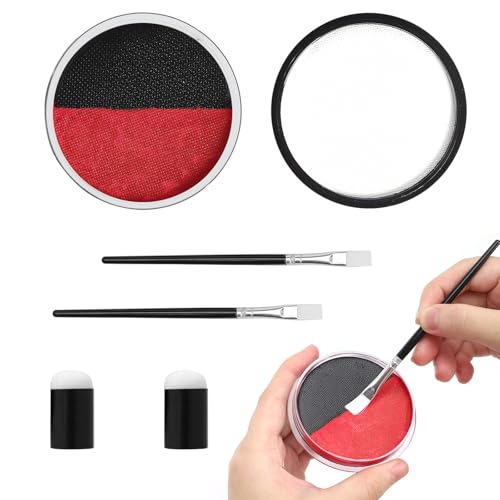 2 x 30g Halloween Schminke Rot Schwarz Weiß mit 2 Pinseln & 2 Finger Pinsel Set,Wasserbasierte Theaterschminke Halloween Make Up Face Paint für Vampir Zombie Monster Clown Fasching Gesichtsfarbe von YIMOJOY