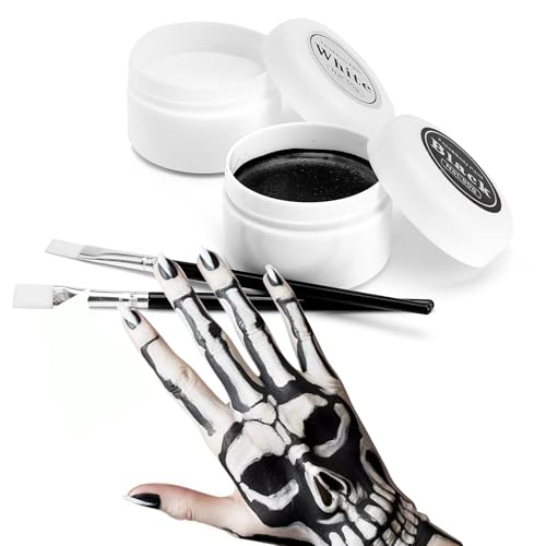 Halloween Schminke Schwarz Weiß Set,2 Wasserbasierte Halloweenschminke(50g)+ 2 Pinseln,Schminkset Halloween Makeup für Erwachsene Kinder Vampir Theaterschminke Gesichts Schminken Zombie Karneval von YIMOJOY