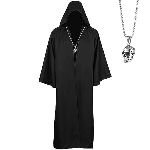 YIMOJOY Halloween Kostüm Herren Schwarzer Umhang mit Kapuze Erwachsene Jedi Robe Halloween Umhang Vampir Karneval Cosplay Kostüm(L) von YIMOJOY