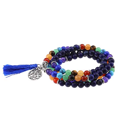 YINETTECH 108 Gebetskette Mala Halskette Baum des Lebens Chakra Mehrschichtiges Armband 6mm Naturstein Schmuck Rosenkranz Tibetisch Buddhistischer Buddha Meditation von YINETTECH