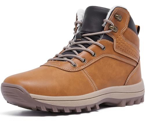 YINGCSM Winterstiefel Herren Warm Gefüttert Schneestiefel Rutschfeste Wanderschuhe Winter für Wandern Arbeiten Camping Outdoor Schuhe (Braun EU 42) von YINGCSM