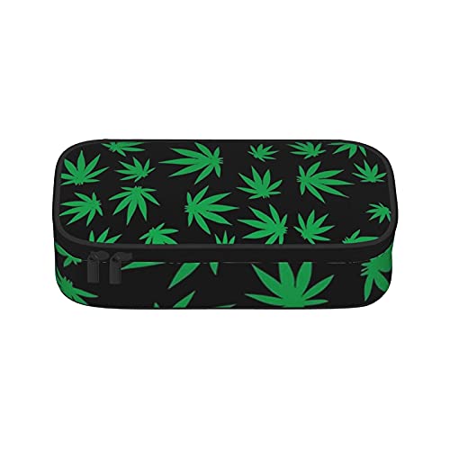 Pot Weed Leaves Cannabis Federmäppchen Canvas Große Kapazität Stifteetui Schreibtisch Organizer Schreibwaren Tasche mit Reißverschluss von YINGD