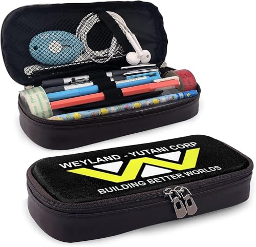 Weyland Yutani Federmäppchen aus Leder, großes Fassungsvermögen, mit Reißverschluss, große Aufbewahrung, Stifteetui, Organizer, praktischer Taschenhalter, Schwarz , 21x10.5x5cm, Taschen-Organizer von YINGD