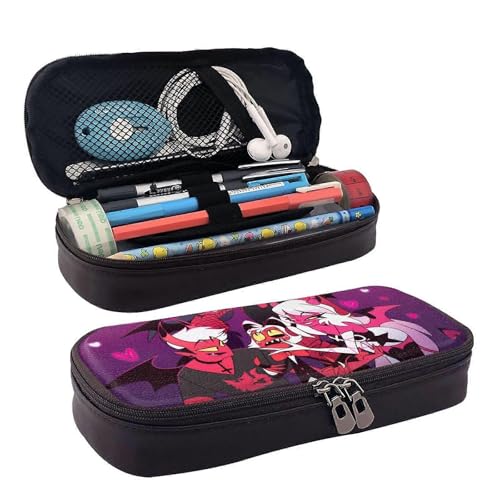 YINGD Animation Helluva Boss Federmäppchen Stifttasche Leder Make-up Kosmetiktasche Schreibwaren Bleistift Box-SYS628, Schwarz , 21x10.5x5cm, Taschen-Organizer von YINGD