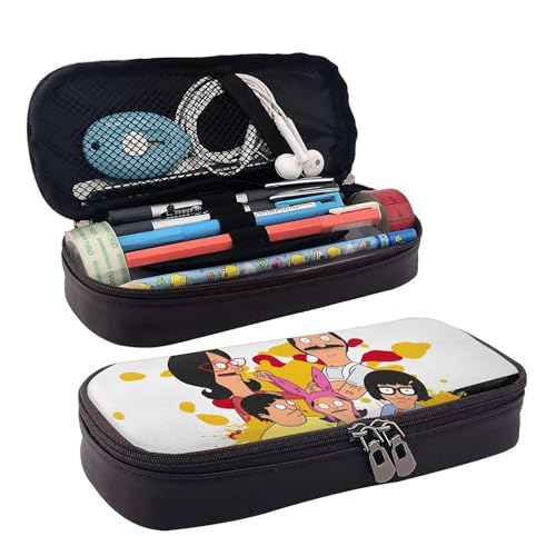 YINGD Bob Burgers Happy Federmäppchen, braunes Leder, Stiftetasche, Schüler-Schreibwaren, mehrfarbig, Europäischer und amerikanischer Stil, Retro, modern von YINGD
