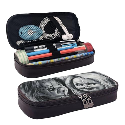 YINGD Bride of Chucky Federmäppchen, braunes Leder, Stiftetasche, Schülerbedarf, mehrfarbig, Europäischer und amerikanischer Stil, Retro, modern von YINGD