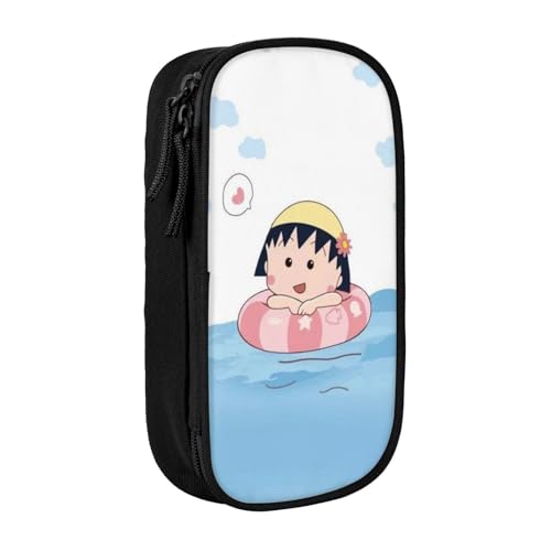 YINGD Chibi Maruko-chan Federmäppchen für Kinder und Erwachsene, strapazierfähiges Polyester mit 5 Stifthaltern und Netz-Organizer (waschbar), mehrfarbig, Europäischer und amerikanischer Stil, Retro von YINGD