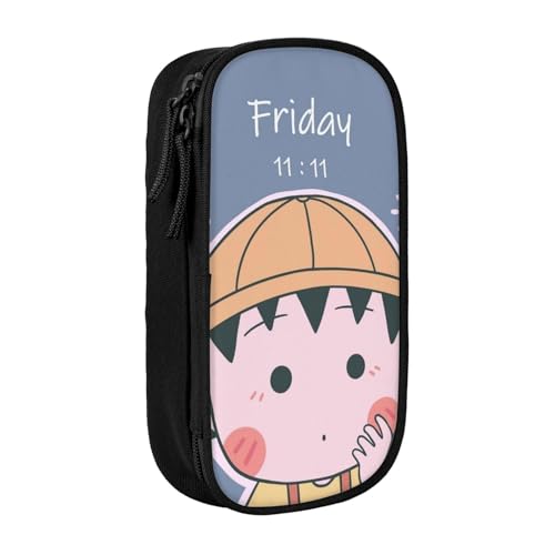 YINGD Chibi Maruko-chan Federmäppchen mit doppeltem Reißverschluss, Make-up-Tasche – kompakte Oxford-Tuch-Tasche für Reisen, Fitnessstudio, tägliche Essentials von YINGD