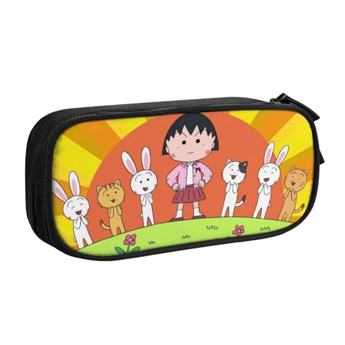 YINGD Chibi Maruko-chan Federmäppchen mit doppeltem Reißverschluss, Make-up-Tasche – kompakte Oxford-Tuch-Tasche für Reisen, Fitnessstudio, tägliche Essentials von YINGD