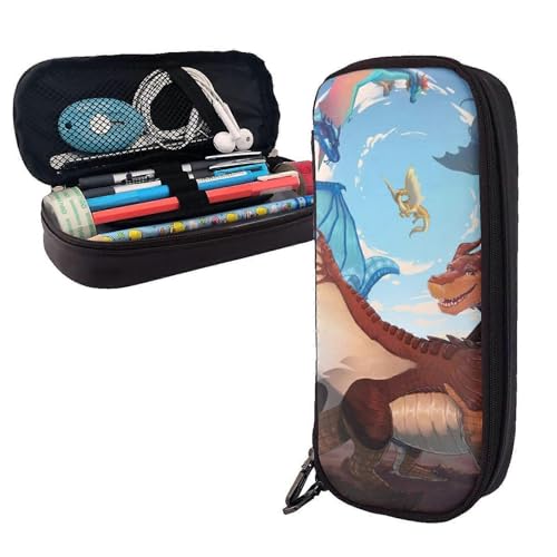 YINGD Dragonet S710 Federmäppchen mit Flügeln des Feuers, Leder-Make-up-Kosmetiktasche, Schreibwaren, Stiftebox, Schwarz , 21x10.5x5cm, Taschen-Organizer von YINGD